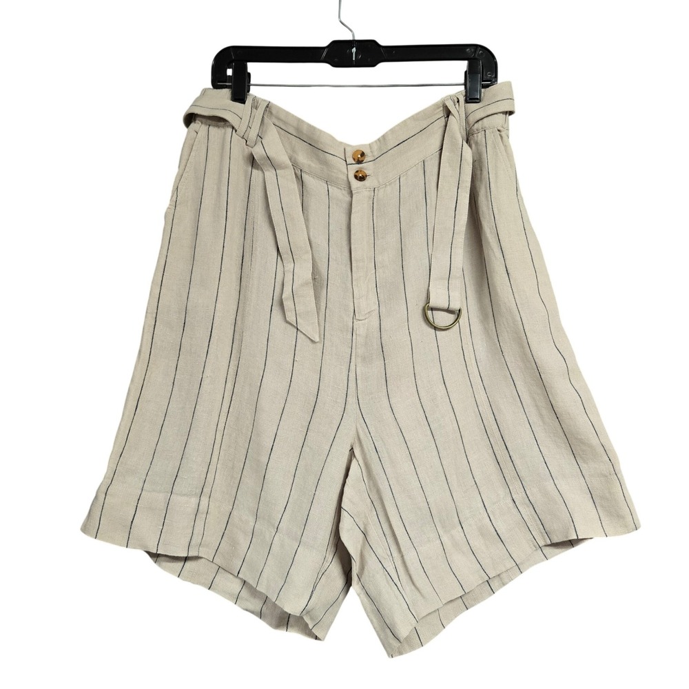 Soft Surroundings‎ Montecito  Linen Shorts 100% Linen Navy Tan Stripe Women's XL